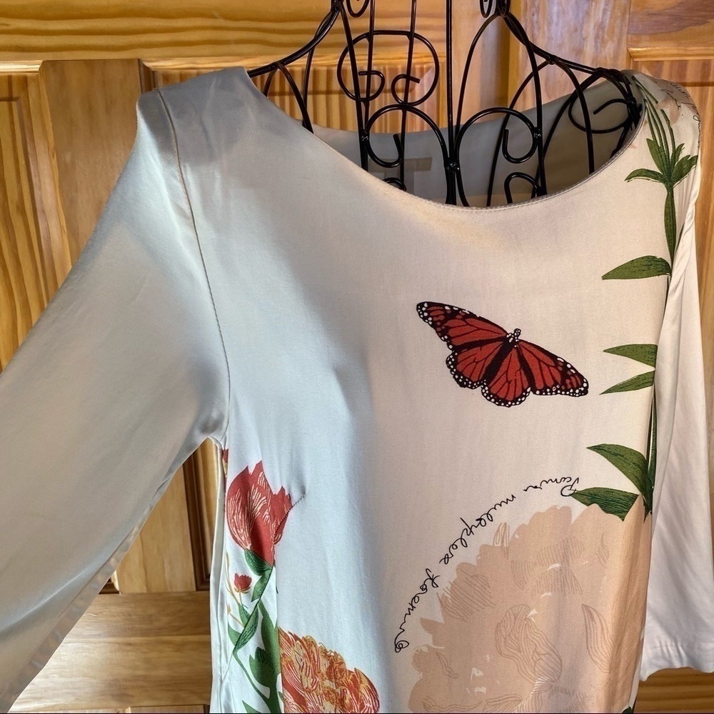 H&M Wool Blend Floral Butterfly Boho Mini Dress 3/4 Length Sleeve Cream Size 6 - Picture 9 of 16